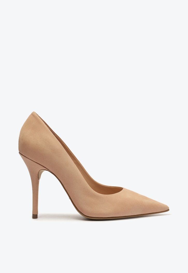 Scarpin Nude Arezzo Nobuck Salto Alto Fino Bico Fino