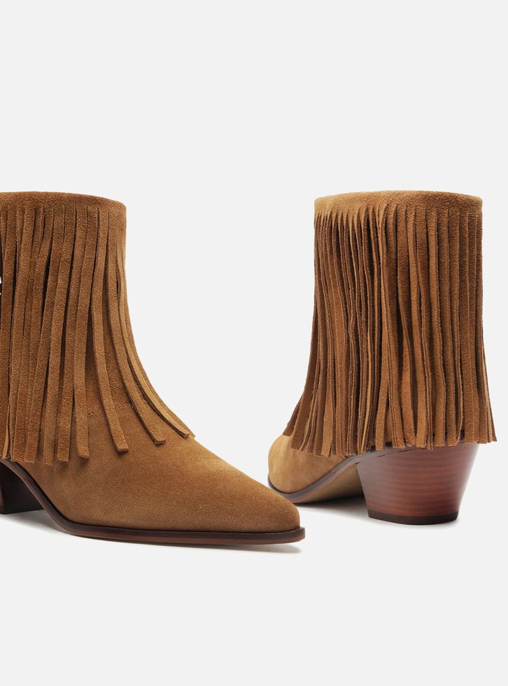 Bota Marrom Acamurçada Cano Curto Western Franjas