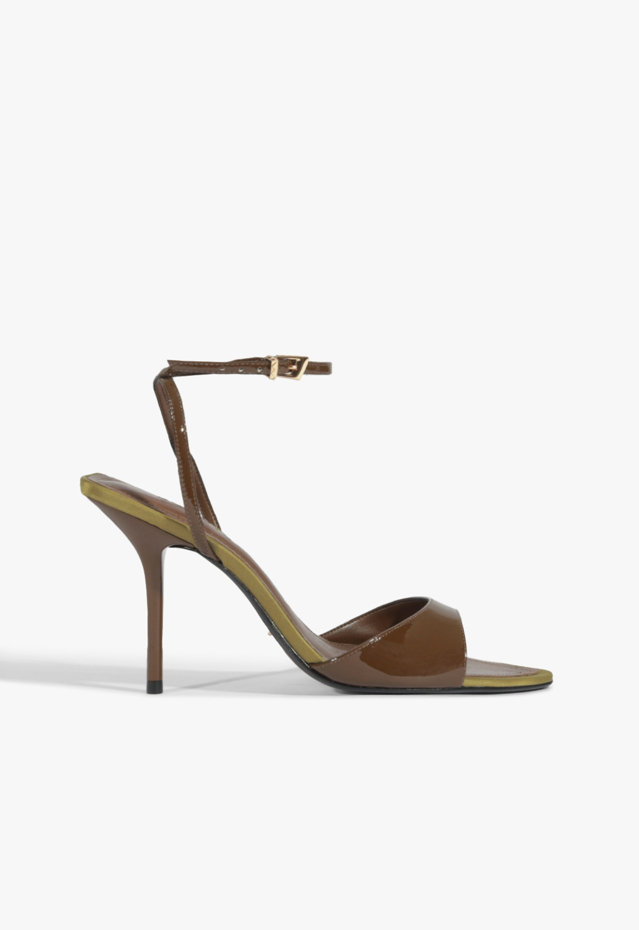 Sandália Salto Elodie Buckle Verniz Couro Marrom | ZZ MALL