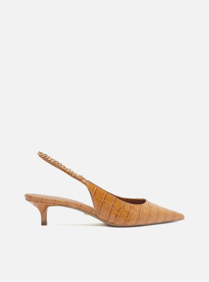 Scarpin Marrom Arezzo Croco Salto Baixo Slingback