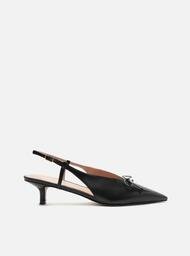 Scarpin Preto Arezzo Couro Bico Fino Slingback Laço