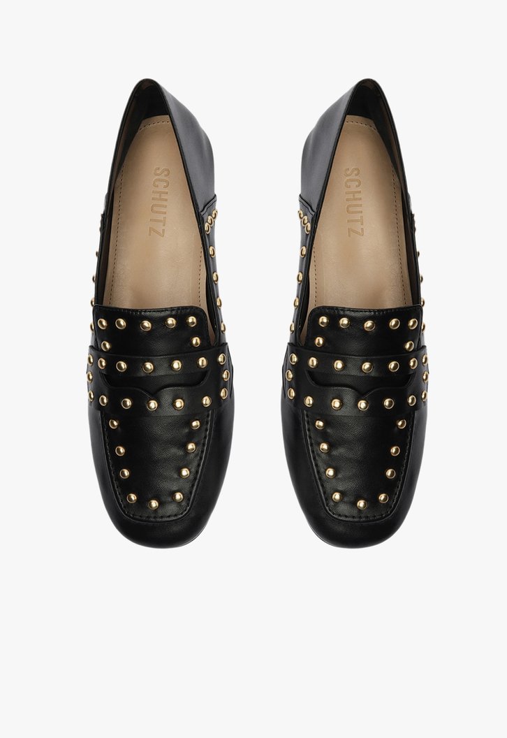 Sapato Mocassim Baixo Couro Tachas Preto