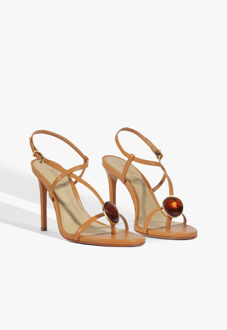 Sandália Salto Alto Azure Couro Laranja | ZZ MALL