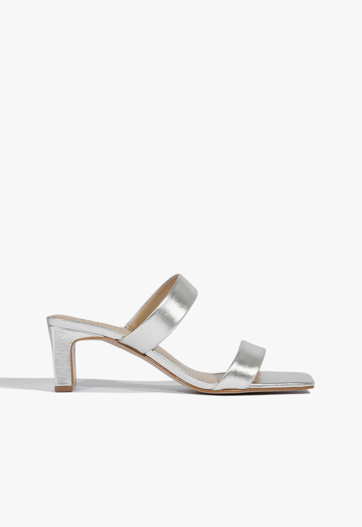 Sandália Mule Prata Schutz Salto Couro
