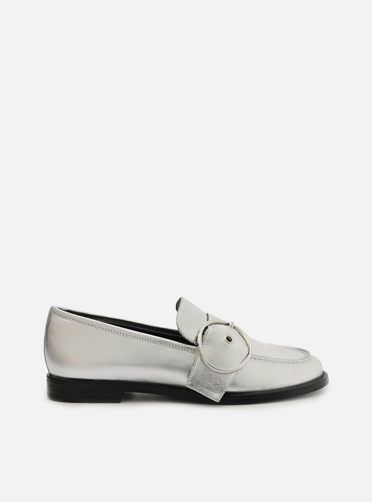 Mocassim Metalizado Couro Bico Redondo