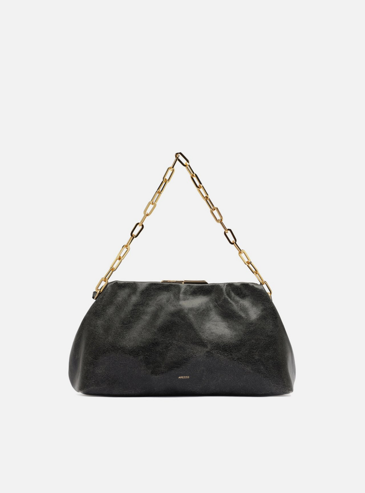 Bolsa Clutch Preta Couro Média Corrente | ZZ MALL
