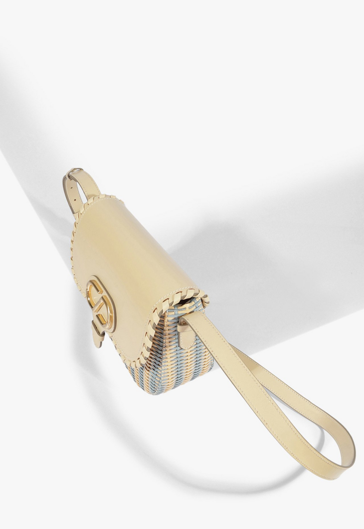Bolsa Shoulder Média Couro Bege e Azul | ZZ MALL