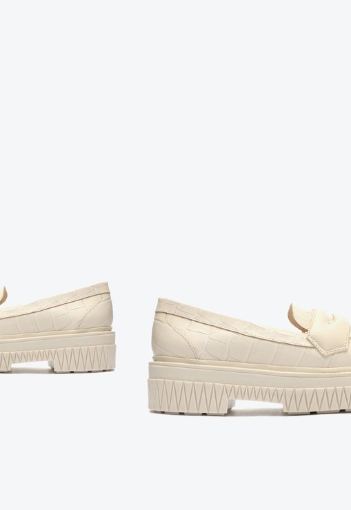 Sapato Mocassim Tratorado Viola Couro Croco Branco