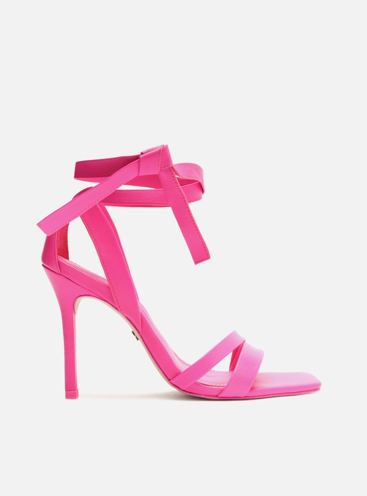 SANDÁLIA ROSA AREZZO COURO SALTO ALTO LACE UP