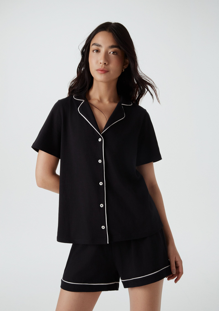 Pijama Curto Preto Hering Com Botões