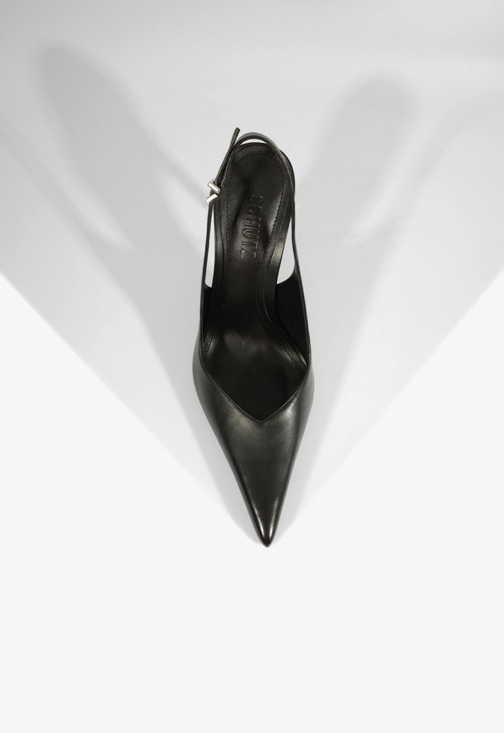 Slingback Couro Salto Alto Fino Preto