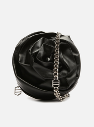 Bolsa Tiracolo Preta Arezzo Couro Pequena Flor