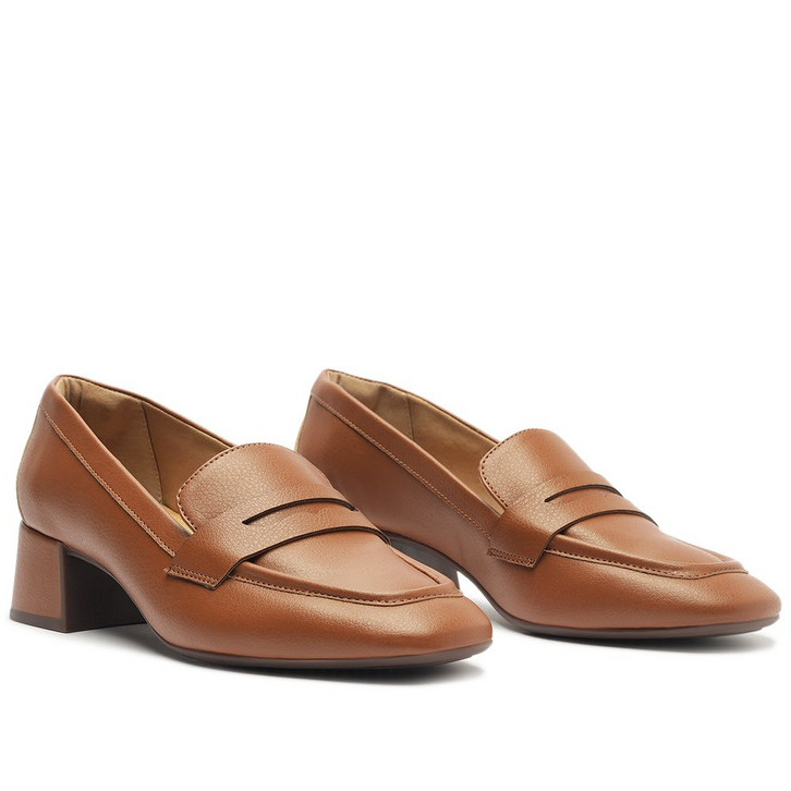 Mocassim Salto Bloco Loafer Marrom