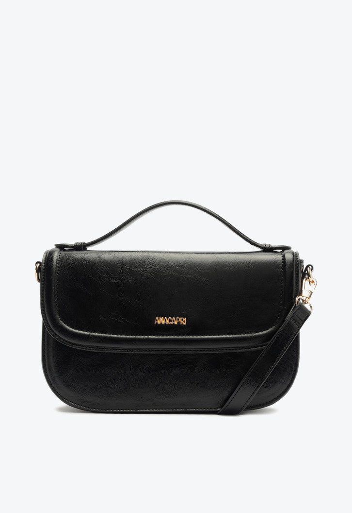 Bolsa Tiracolo Média Com Tampa e Puxador Preta