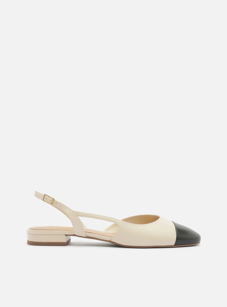 Sapatilha Branca Couro Slingback Cap Toe Preto