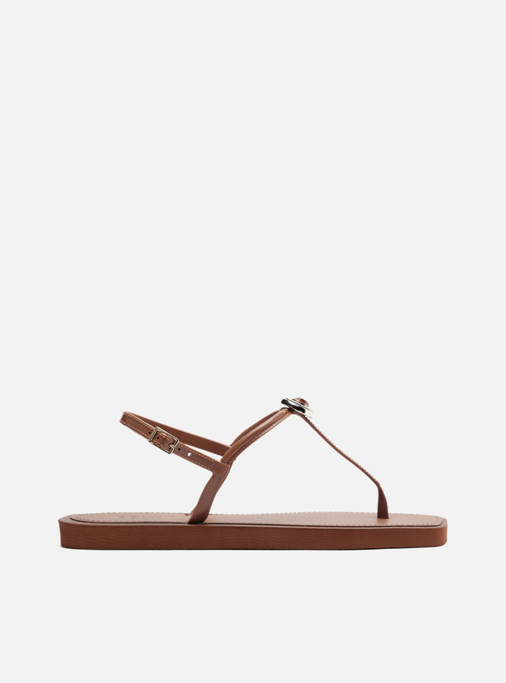 Sandália Rasteira Marrom Thong Pedra Brizza