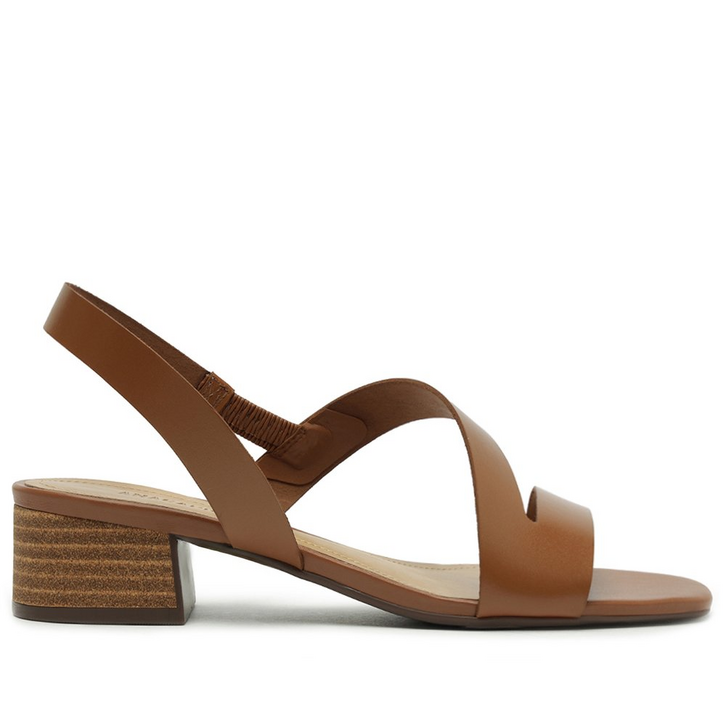 Sandália Salto Bloco Linha Assimétrica Couro Marrom