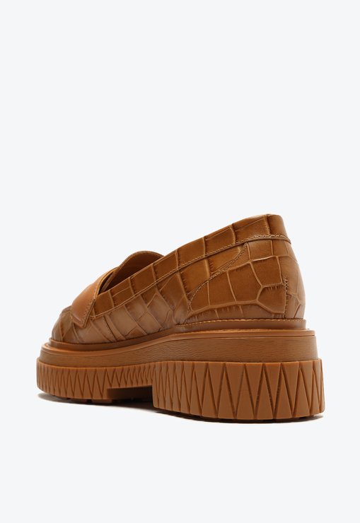 Sapato Mocassim Tratorado Viola Couro Croco Marrom