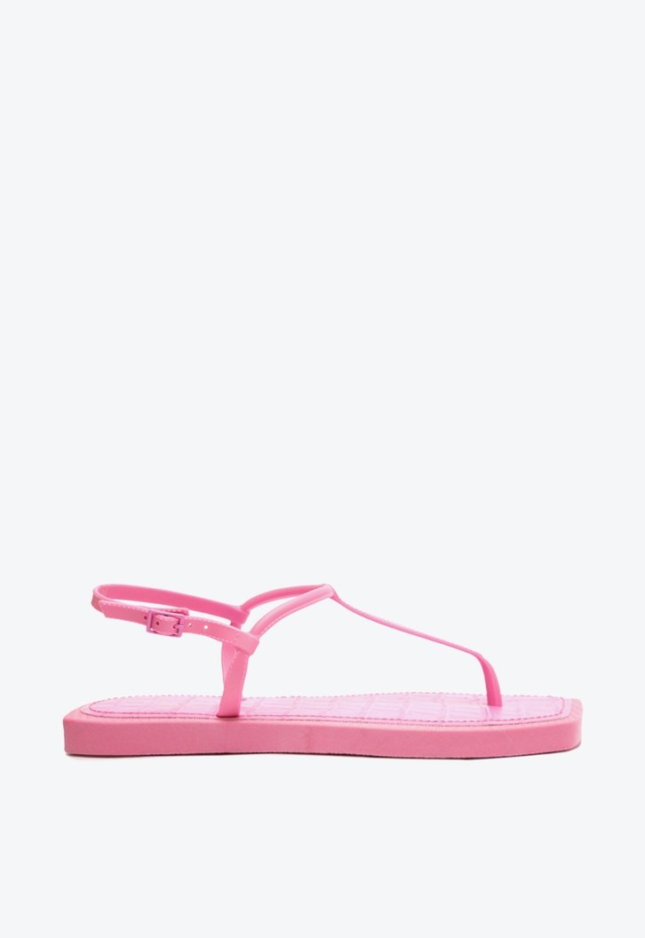 Kit Sandália Rasteira Rosa Square Palmilha Croco e Bag