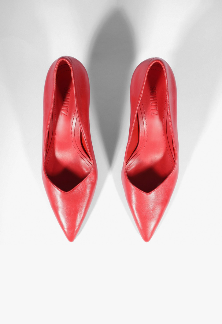 Scarpin Couro Salto Geométrico Vermelho