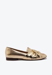 Mocassim Dourado Anacapri Fivela Tiras Entrelaçadas