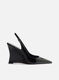 Scarpin Preto Verniz Salto Alto Anabela Slingback