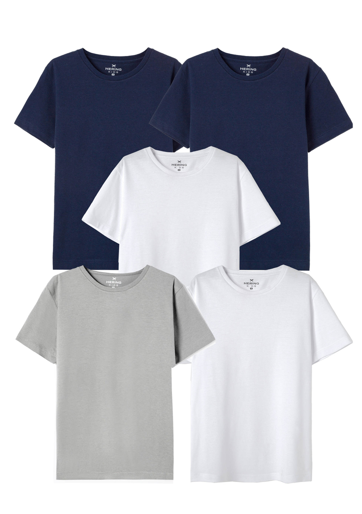 Kit Com 5 Camisetas Multicoloridas Hering Básica Infantil Unissex Manga Curta Slim