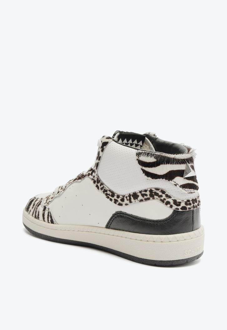 Tênis Branco Schutz Cano Alto St Mid Couro Glitter Zebra