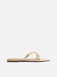 Rasteira Dourada Flat Bico Folha Tiras