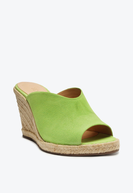 Sandália Mule Anabela Corda Camurça Verde