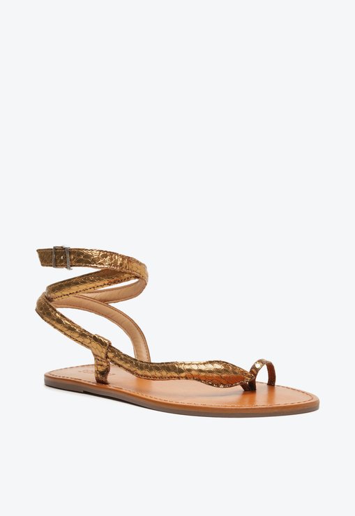 Sandália Rasteira Courtney Couro Snake Bronze