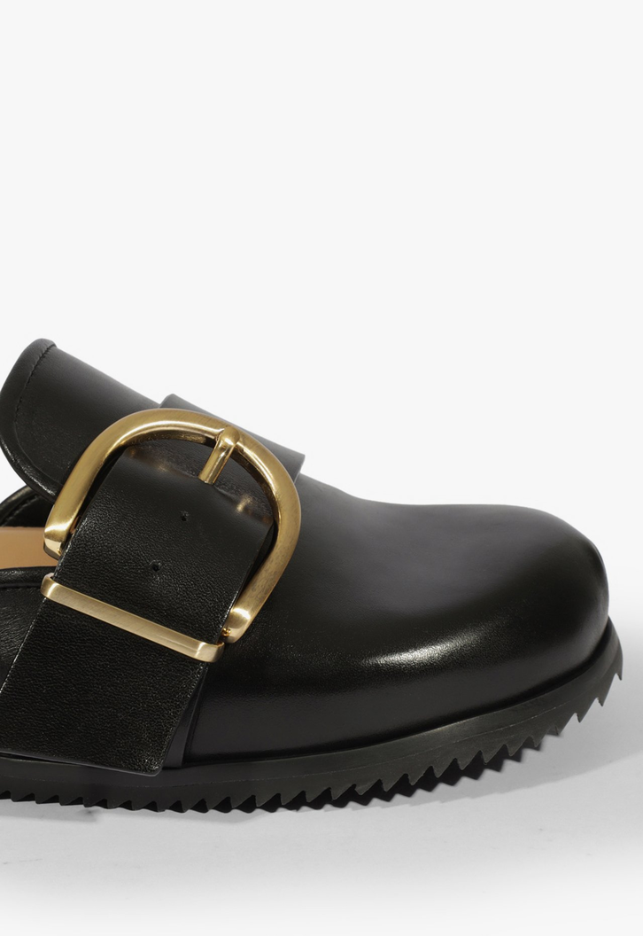 Clog Couro Maxi Fivela Preto
