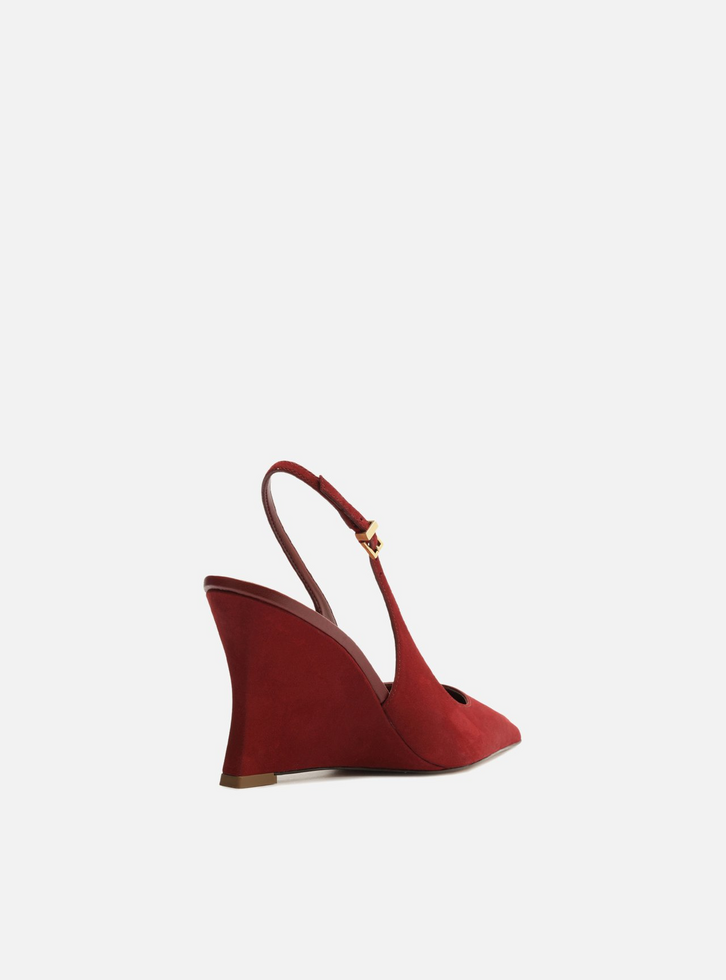 Scarpin Vermelho Acamurçado Slingback Anabela