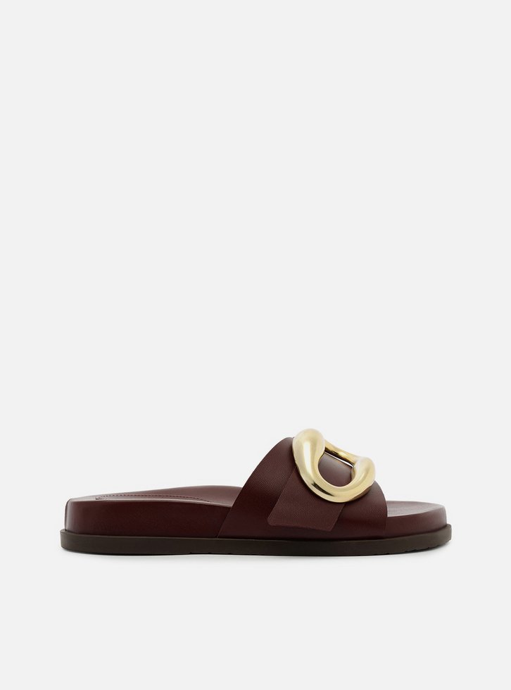 Rasteira Slide Vermelha Couro Metal Orgânico