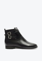 Bota Preta Arezzo Couro Cano Curto Tiras Fivelas