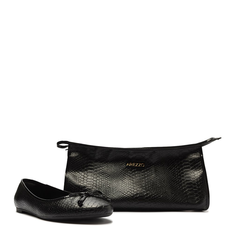 KIT AREZZO SAPATILHA PRETA SNAKE LAÇO E NECESSAIRE