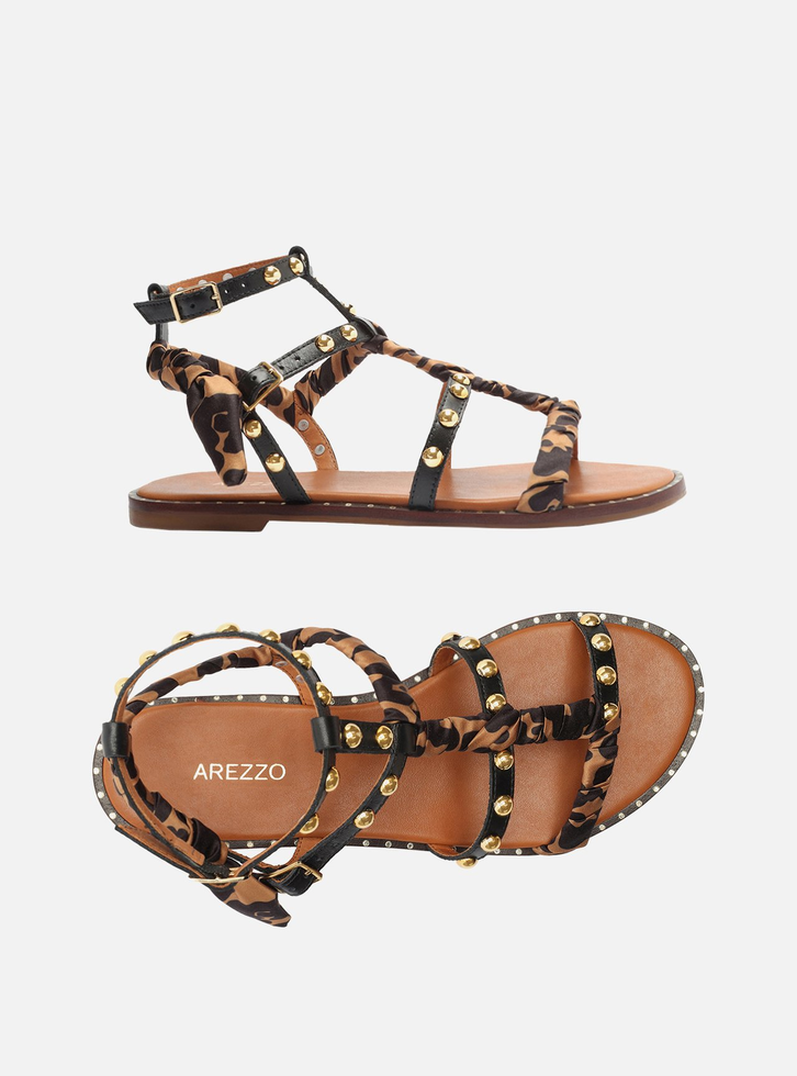 Sandália Rasteira Gladiadora Preta Arezzo Couro Lenço | ZZ MALL