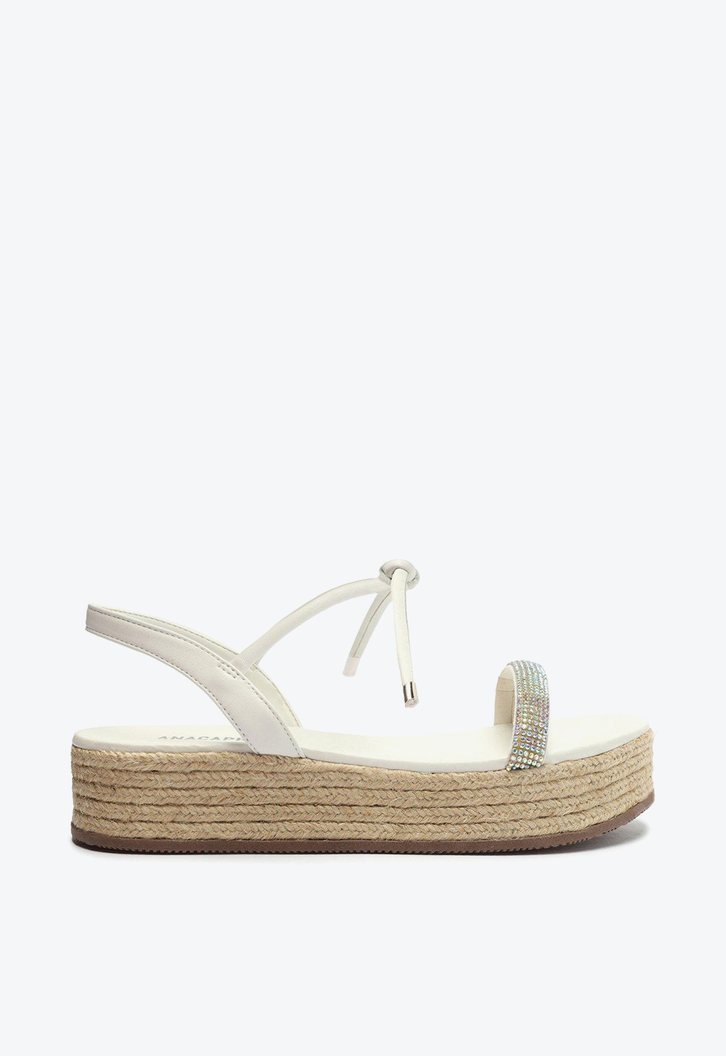 Sand lia Flatform Branca Tira Brilhosa Solado Palha