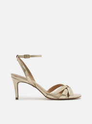 Sandália Dourada Salto Médio Tiras Finas