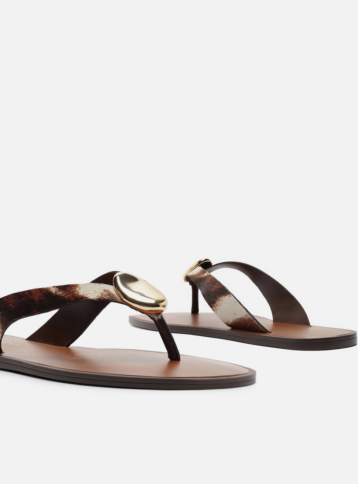 Rasteira Animal Print Flip Flop Metal