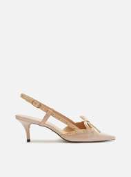 Scarpin Bege Arezzo Verniz Salto Kitten Slingback