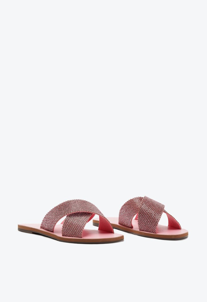 Rasteira Tiras Cruzadas Glam Rosa