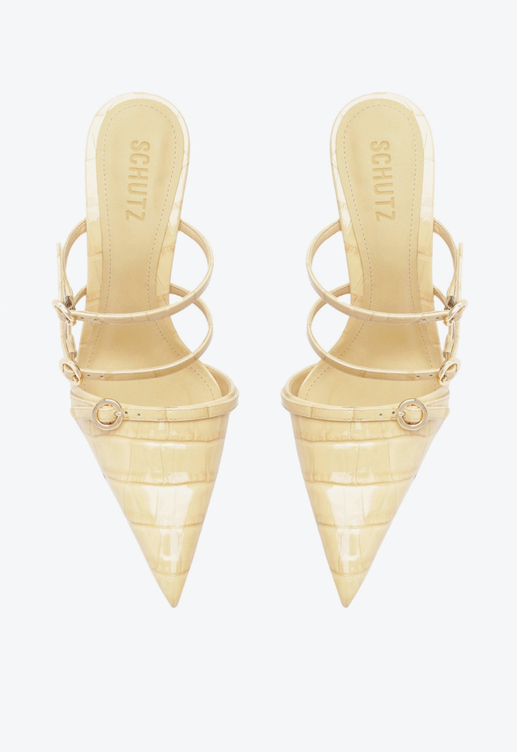 靴 meltthelady pointed fur mule 37 Mule Bege Schutz Curve Heels Verniz Croco | ZZ MALL