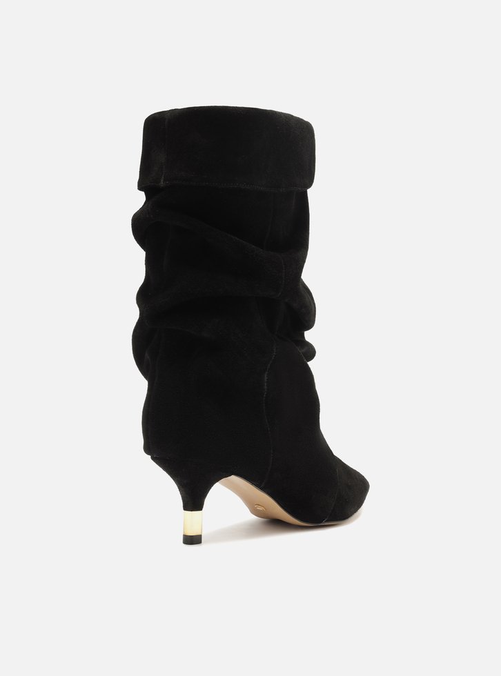 Bota Preta Suede Cano Médio Salto Fino Slouch