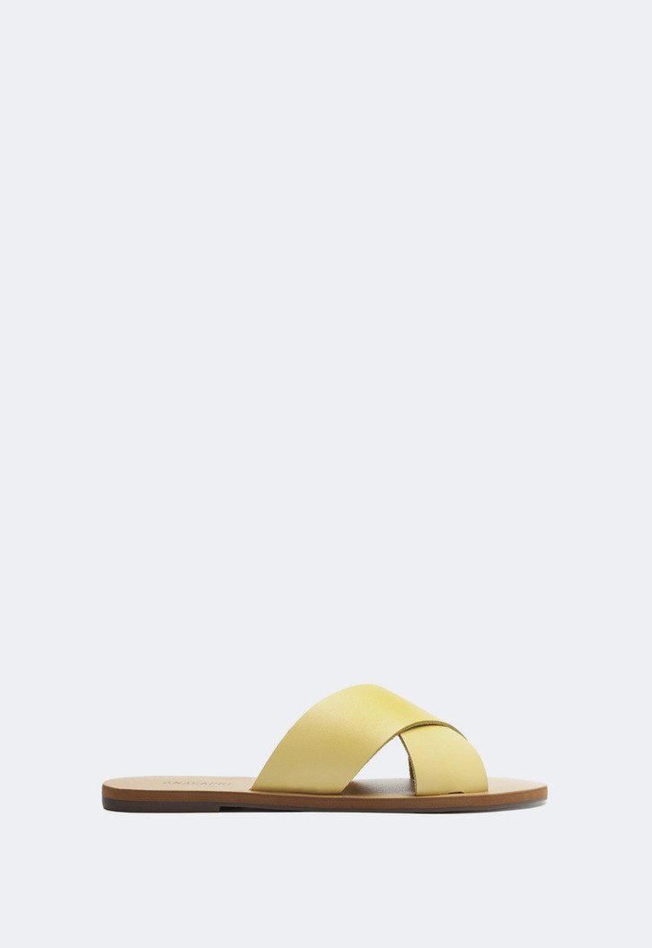 Rasteira Amarela Anacapri Couro Tiras Cruzadas