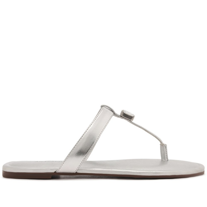 Rasteira Tira única Pedraria Prateada