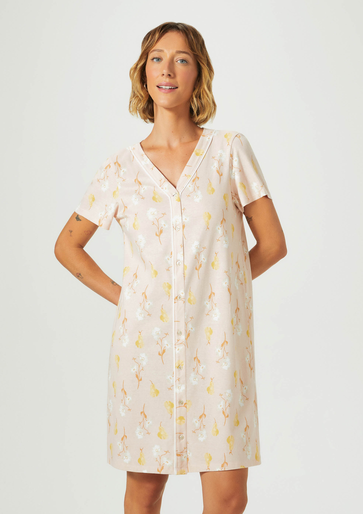 Camisola Rosa Hering Estampada Manga Curta Com Botões