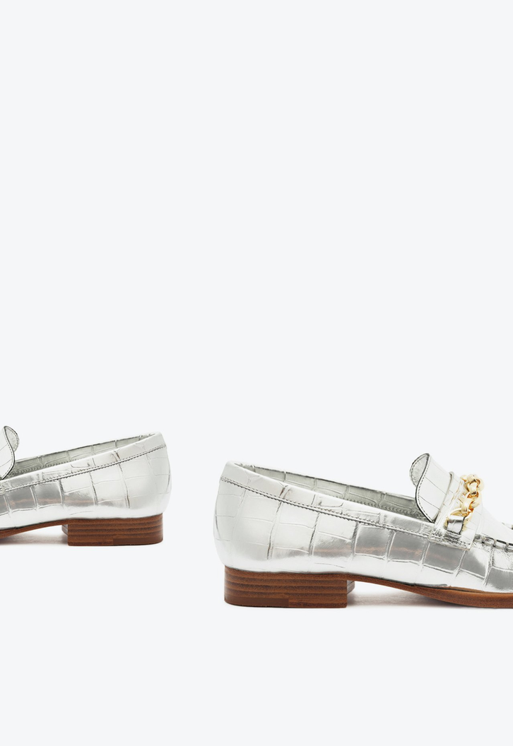 Mocassim Chain Ornamental Couro Prata