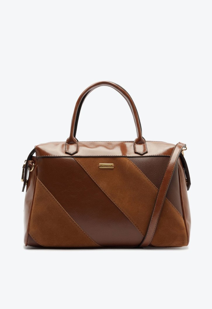 Bolsa Tote Grande Mix Texturas Marrom