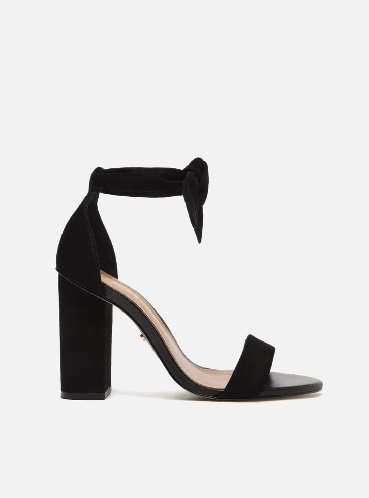 Sandália Preta Arezzo Lace-up Nobuck Salto Bloco Alto